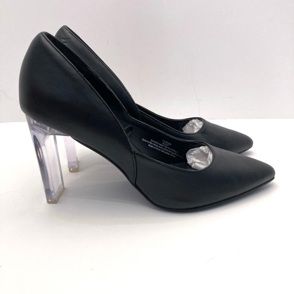 Marc New York Andrew Marc Alexa Pumps Black Faux Leather Clear Heels Womens 7.5M